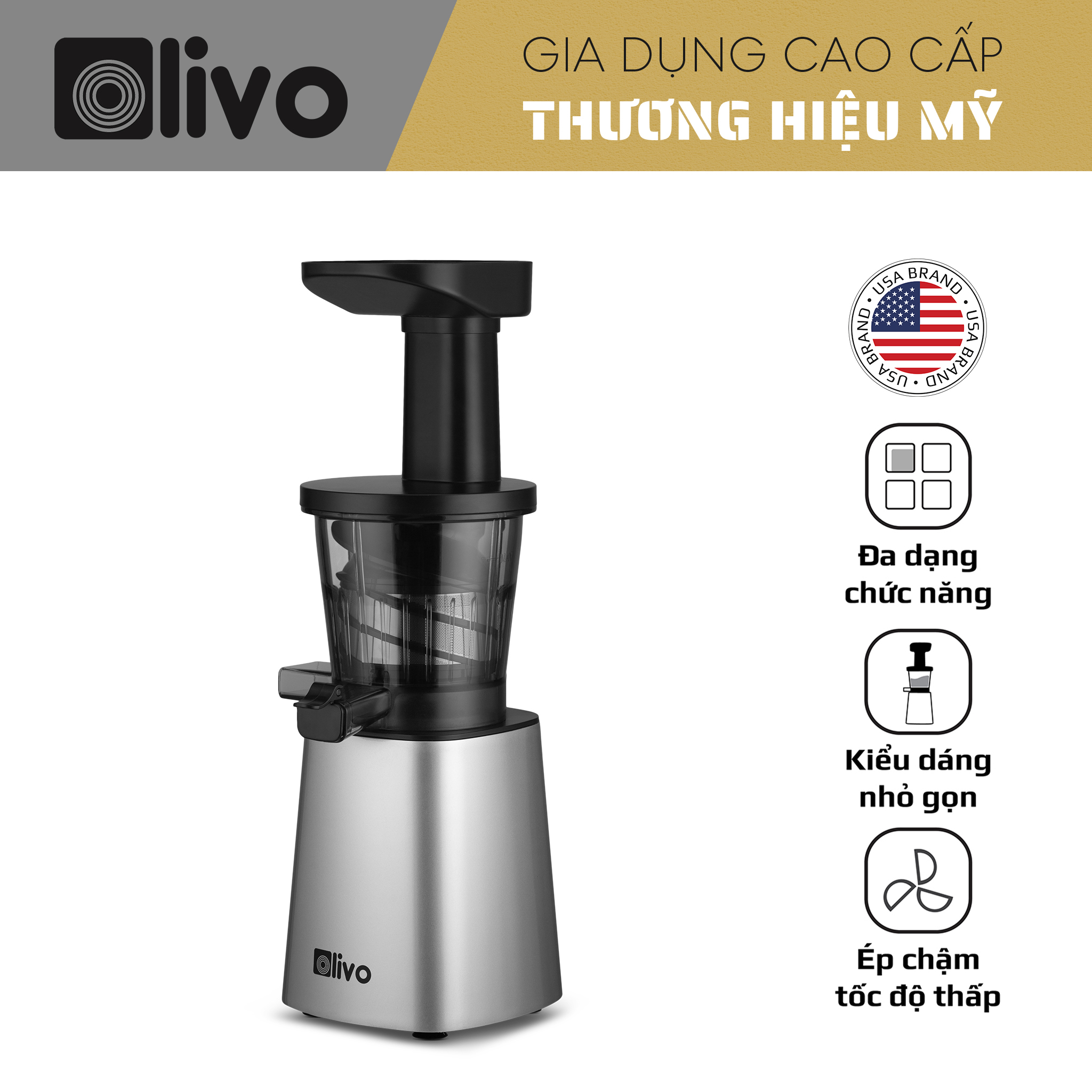 Máy Ép Chậm OLIVO SJ210- Ép Kiệt Bã 97% - Ép Trái Cây Hoa Quả Rau Củ Đa Năng