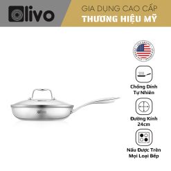 CHẢO INOX OLIVO STEVE X - Chống Dính Tự Nhiên, Đáy 4 Lớp, Đường Kính 24cm – Nấu Được Trên Mọi Loại Bếp