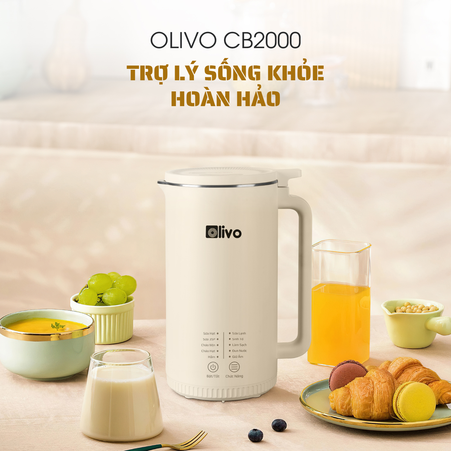 Máy làm sữa hạt OLIVO CB2000 dung tích 1000ml có nhiều chức năng nhất thị trường