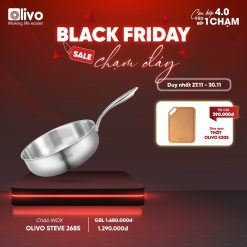 CHẢO INOX OLIVO STEVE 2685 – Chống Dính Tự Nhiên, Đáy 3 Lớp, Đường Kính 26cm, Sâu 8.5cm – Nấu Được Trên Mọi Loại Bếp
