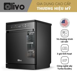Máy Rửa Bát OLIVO DW18 - 3 Giỏ Linh Hoạt - Tải Trọng 18 Bộ Bát Đĩa - Sấy Turbo EcoDry - Rửa Hydro360 Wash -16 Chương Trình - Khử Khuẩn UV