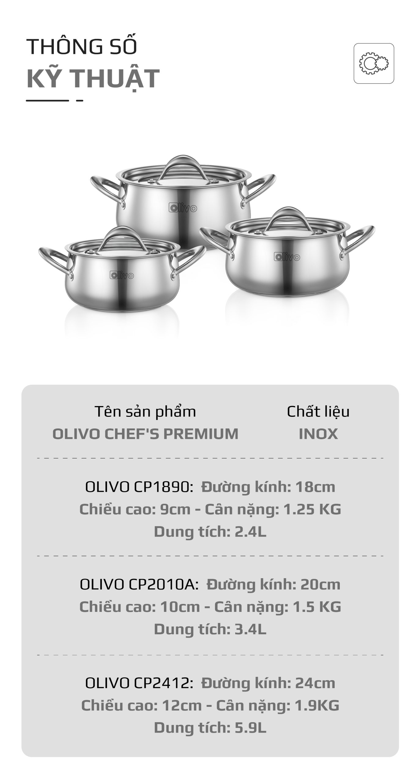 Bộ Nồi Inox OLIVO Chef’s Premium