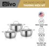 Bộ Nồi Olivo Steve CS – Bộ 3 Nồi – Đa Dạng Kích Thước – Inox 3 Lớp – Nắp Kính Cường Lực – Nấu Được Trên Mọi Loại Bếp