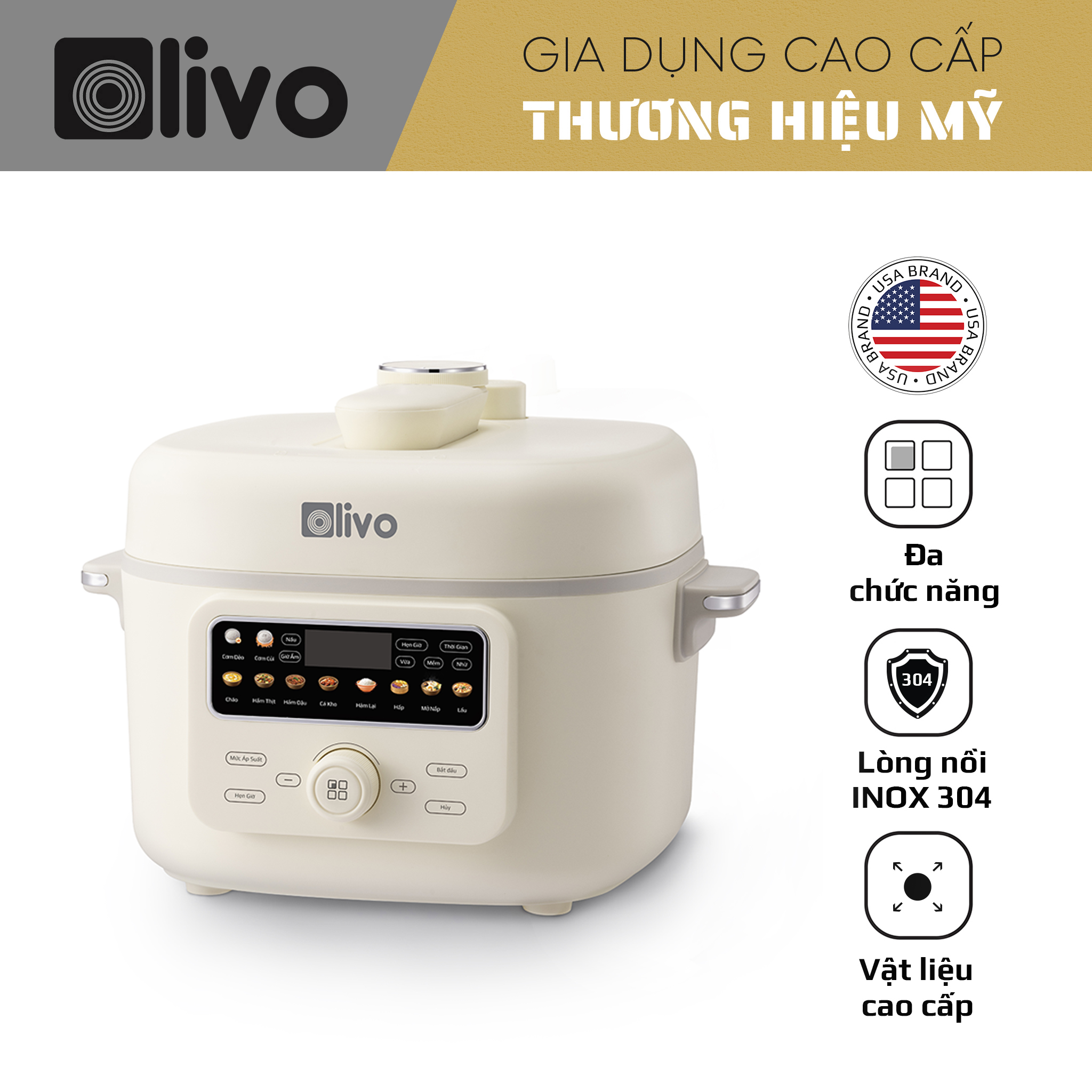 Nồi Áp Suất Điện Đa Năng OLIVO PC40 – Nồi 2 Nắp, 3 Chế Độ Nấu, Màn Hình OLED Hiện Đại, Lòng Nồi INOX 304, Đa Chức Năng 10 Chế Độ Cài Sẵn, Dung Tích 4L, Công Suất 1300W